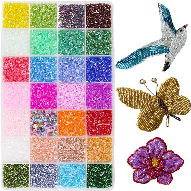 JOJOPLAY Tube Seed Beads Crafts Glass Bugle Beads Small Craft 3mm with for Jewelry Making Embroidery Decoration (28 Colors, 16800pcs) - Image 1