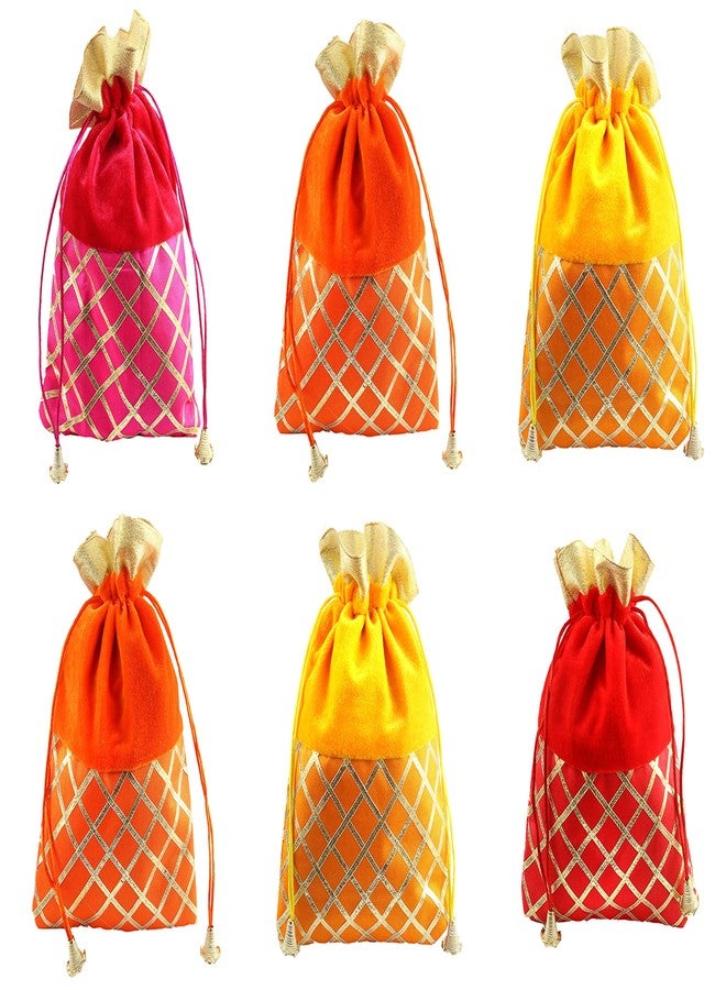 Binori Women's Velvet Gota Potli Batwa Bag Bridal Purse Women handbag Shagun Pouch for Return Gifts (Pack of 6) - Image 1