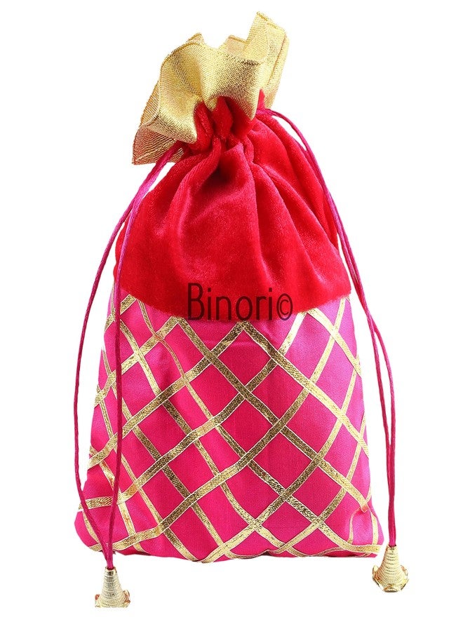 Binori Women's Velvet Gota Potli Batwa Bag Bridal Purse Women handbag Shagun Pouch for Return Gifts (Pack of 6) - Image 2