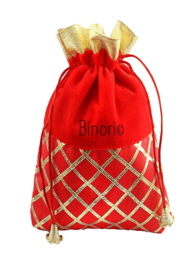 Binori Women's Velvet Gota Potli Batwa Bag Bridal Purse Women handbag Shagun Pouch for Return Gifts (Pack of 6) - Image 4