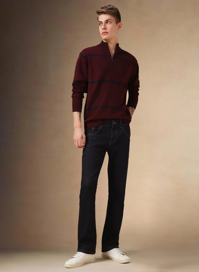 Dennis Lingo Maroon Men's Maroon 100% Acrylic Striped Regular Fit Sweater for Men | Best Price UAE