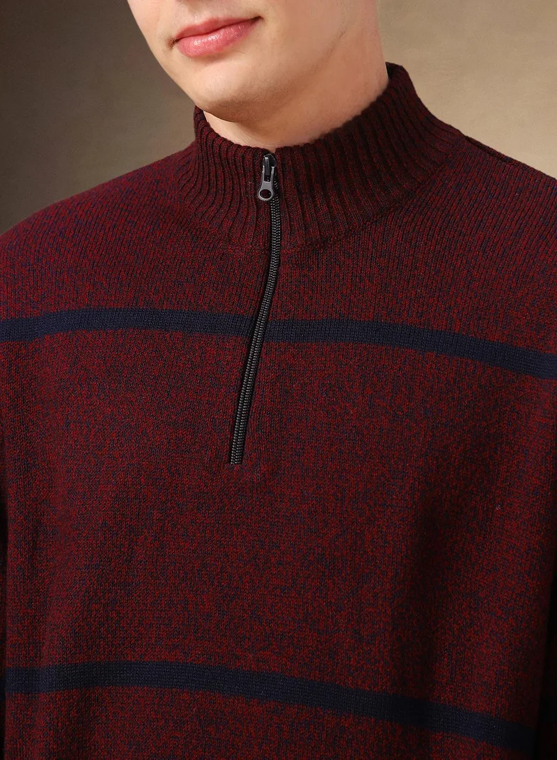 Dennis Lingo Maroon Men's Maroon 100% Acrylic Striped Regular Fit Sweater for Men | Best Price UAE