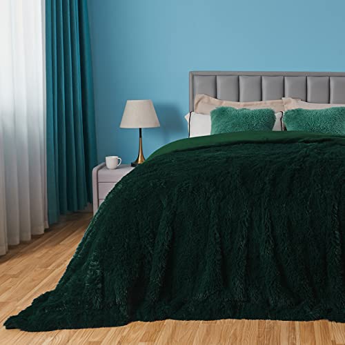 GONAAP Fuzzy Faux Fur Throw Blanket Queen Size Forest Green Super Soft Cozy Plush Fuzzy Shaggy Blanket for Couch Sofa Bed (Forest Green, Queen(90"x90")) - Image 1