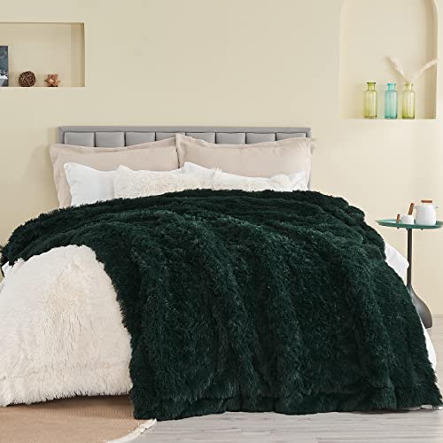 GONAAP Fuzzy Faux Fur Throw Blanket Queen Size Forest Green Super Soft Cozy Plush Fuzzy Shaggy Blanket for Couch Sofa Bed (Forest Green, Queen(90"x90")) - Image 2