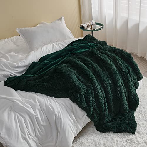 GONAAP Fuzzy Faux Fur Throw Blanket Queen Size Forest Green Super Soft Cozy Plush Fuzzy Shaggy Blanket for Couch Sofa Bed (Forest Green, Queen(90"x90")) - Image 3