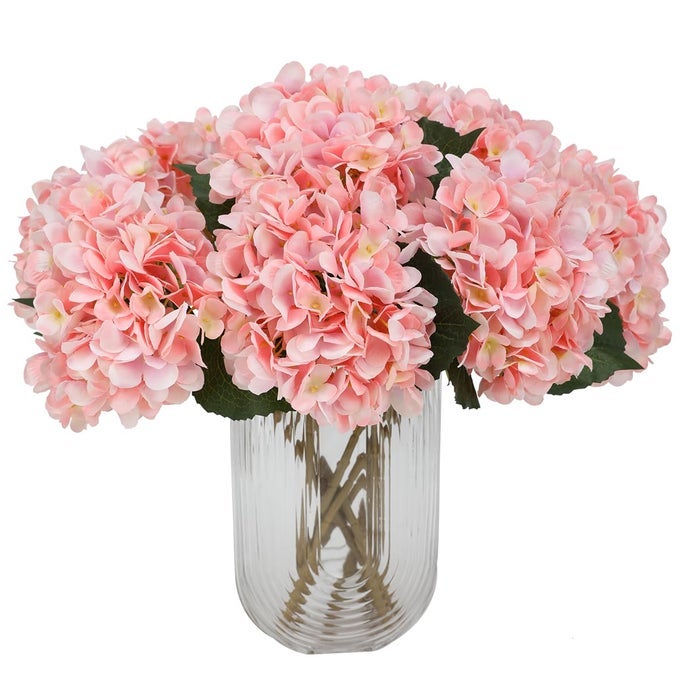 PINK HYDRANGEA ARTIFICIAL FLOWERS 5 PCS REALISTIC SINGLE 189 IN LONG STEM FAKE SILK HYDRANGEA BOUQUETS FOR PARTY WEDDING CENTERPIECES HOME OFFICE DECOR