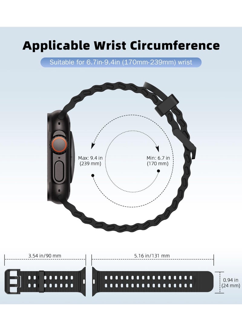 شيك فايب سوار سيليكون رياضي قابل للتنفس وقابل للتعديل لساعات Apple Watch Ultra وسلسلة iWatch، تصميم ناعم للرجال والنساء، مناسب للاستخدام اليومي والهواء الطلق، بحجم 42-49 مم، لون أسود - Image 3