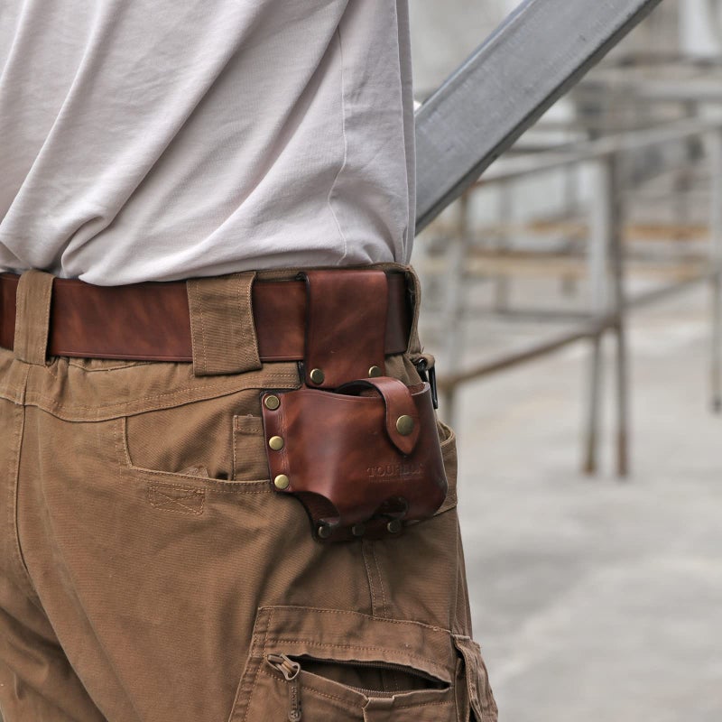 TOURBON Leather Tape Measure Pouch Belt Tool Carrier Holder (Dark Brown - Large) - Image 3
