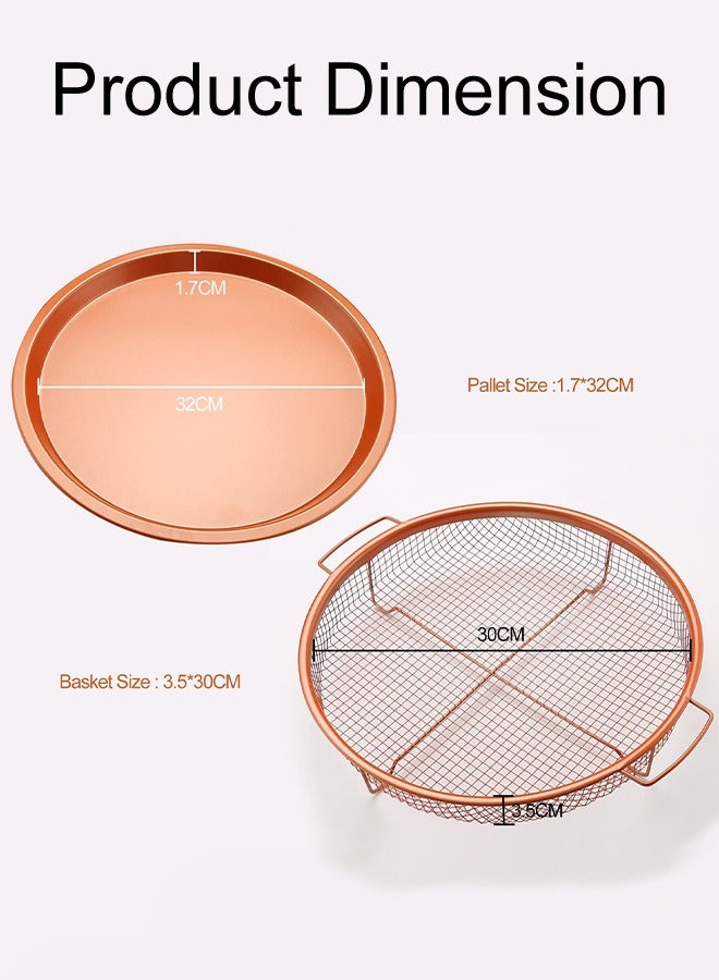 2 Piece Set Round Oven Air Fryer Crisper Tray Pizza & Baking Pan Durable Non Stick Scratch Proof Safe Basket Grill Mesh Dish Copper Coated  - Image 3