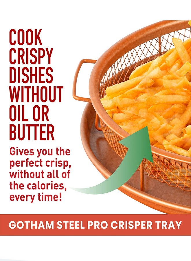 2 Piece Set Round Oven Air Fryer Crisper Tray Pizza & Baking Pan Durable Non Stick Scratch Proof Safe Basket Grill Mesh Dish Copper Coated  - Image 4