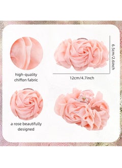 Oasisgalore 4 Pack Large Chiffon Pleated Rose Hair Claws, Floral Barrettes, Hair Bow Grips for Women & Girls.  - Image 2