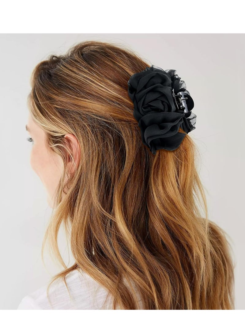 Oasisgalore 4 Pack Large Chiffon Pleated Rose Hair Claws, Floral Barrettes, Hair Bow Grips for Women & Girls.  - Image 4