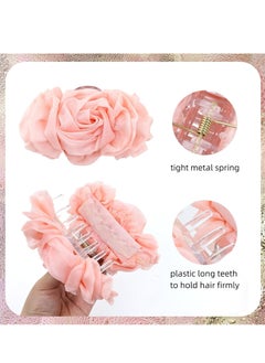Oasisgalore 4 Pack Large Chiffon Pleated Rose Hair Claws, Floral Barrettes, Hair Bow Grips for Women & Girls.  - Image 3