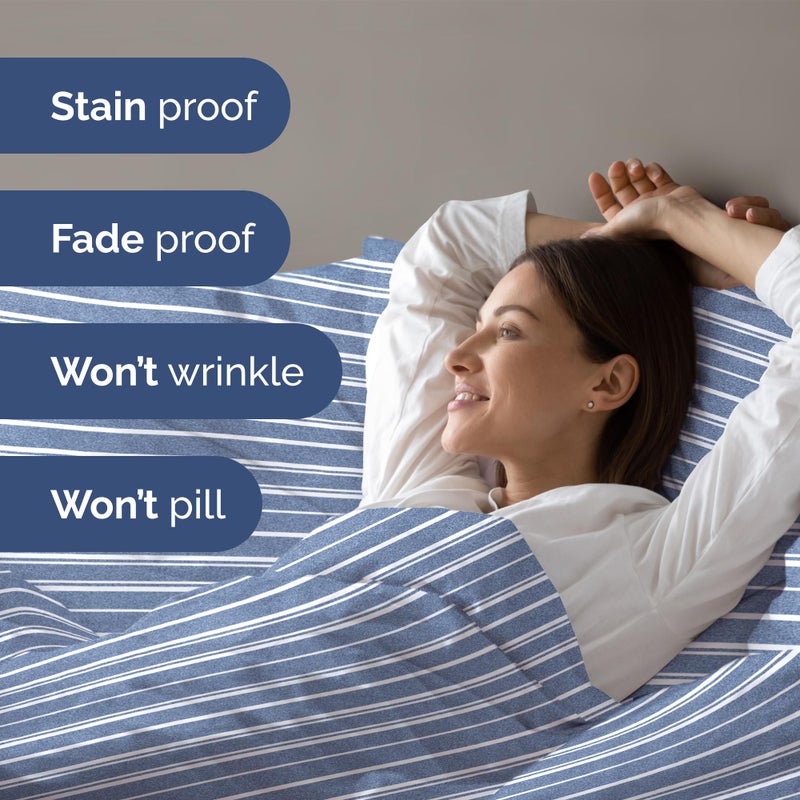 Duvet Cover Cal King Size Set - Soft Cal King Size Duvet Cover - 104"" x 98"" Cal King Duvet Cover w/ 2 Pillow Shams - Easy Care & Fade Free - Duvet Cover w/Zipper Closures & Ties (Blue Stripes)