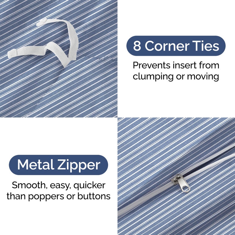 Duvet Cover Cal King Size Set - Soft Cal King Size Duvet Cover - 104"" x 98"" Cal King Duvet Cover w/ 2 Pillow Shams - Easy Care & Fade Free - Duvet Cover w/Zipper Closures & Ties (Blue Stripes)