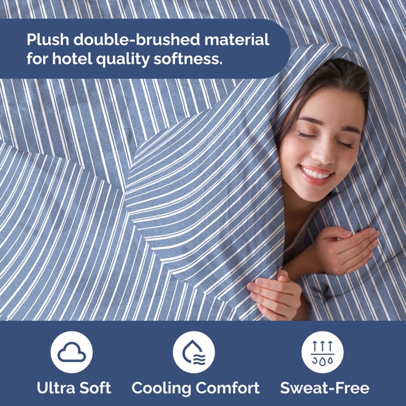 Duvet Cover Cal King Size Set - Soft Cal King Size Duvet Cover - 104"" x 98"" Cal King Duvet Cover w/ 2 Pillow Shams - Easy Care & Fade Free - Duvet Cover w/Zipper Closures & Ties (Blue Stripes)