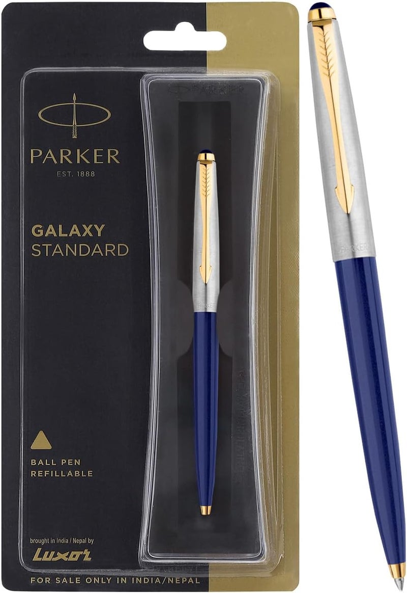 PARKER Galaxy Stainless Steel Gold Trim Ball Pen - Blue Body - Image 1