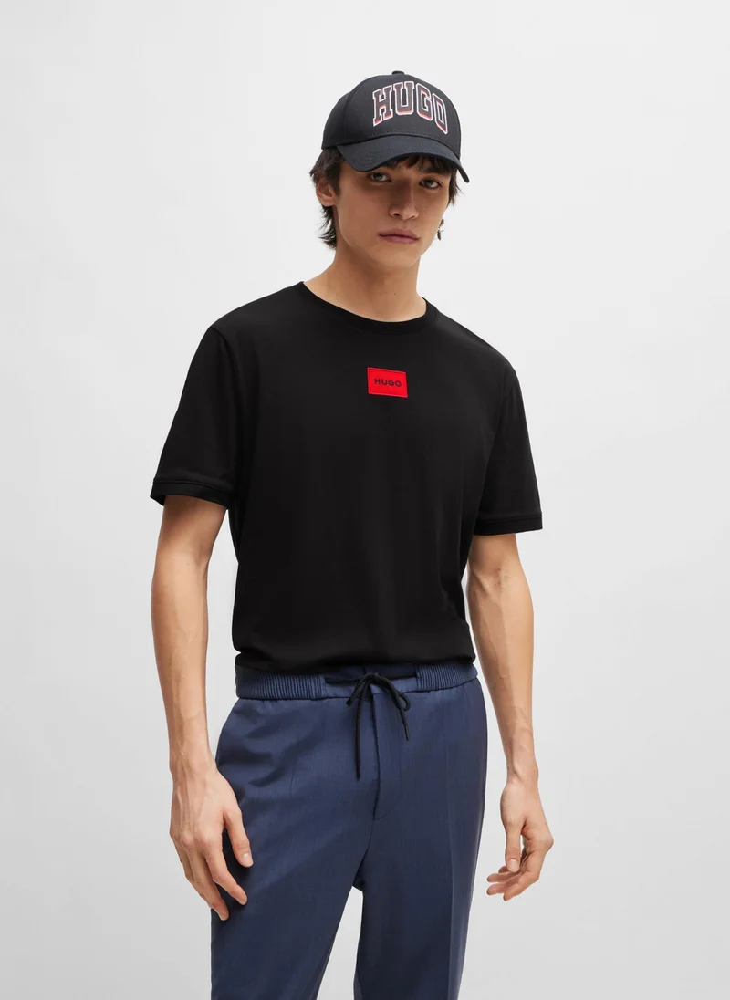 HUGO Cotton T-shirt with red logo label