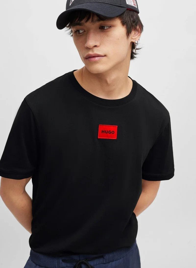HUGO Cotton T-shirt with red logo label