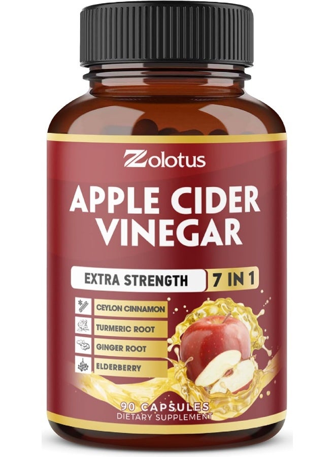 Zolotus Zolotus 7 in 1 Apple Cider Vinegar Capsules, Equivalent to 3650mg, 3 Month Supply with Ceylon Cinnamon, Ginger Root, Turmeric, Elderberry, Best Supplement for Digestion, Immune  - Image 1