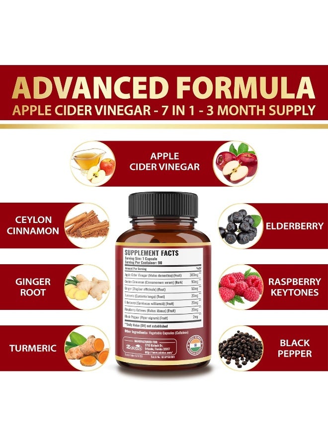 Zolotus Zolotus 7 in 1 Apple Cider Vinegar Capsules, Equivalent to 3650mg, 3 Month Supply with Ceylon Cinnamon, Ginger Root, Turmeric, Elderberry, Best Supplement for Digestion, Immune  - Image 3