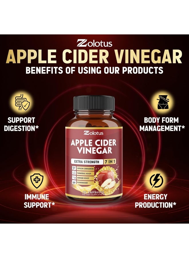Zolotus Zolotus 7 in 1 Apple Cider Vinegar Capsules, Equivalent to 3650mg, 3 Month Supply with Ceylon Cinnamon, Ginger Root, Turmeric, Elderberry, Best Supplement for Digestion, Immune  - Image 5