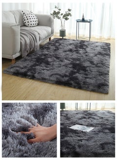 WangPangZi Fuzzy Abstract Area Rug – Plush Carpet for Bedroom, Living Room, Kids Nursery & Dorm Room(Dark Grey)  - Image 1