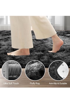 WangPangZi Fuzzy Abstract Area Rug – Plush Carpet for Bedroom, Living Room, Kids Nursery & Dorm Room(Dark Grey)  - Image 4