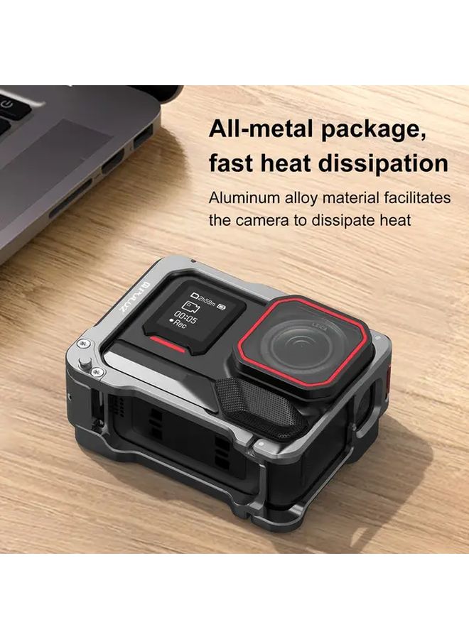For Insta360 Ace Pro 2 Aluminum Alloy Protective Cage Rig Dual Cold Shoe Housing Frame Silvery - Image 1