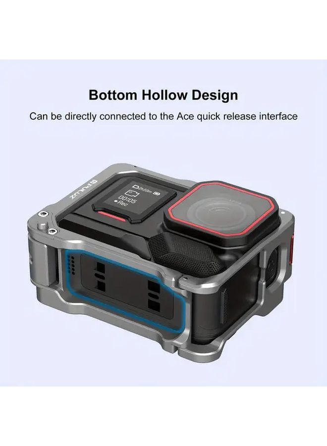 For Insta360 Ace Pro 2 Aluminum Alloy Protective Cage Rig Dual Cold Shoe Housing Frame Silvery - Image 5