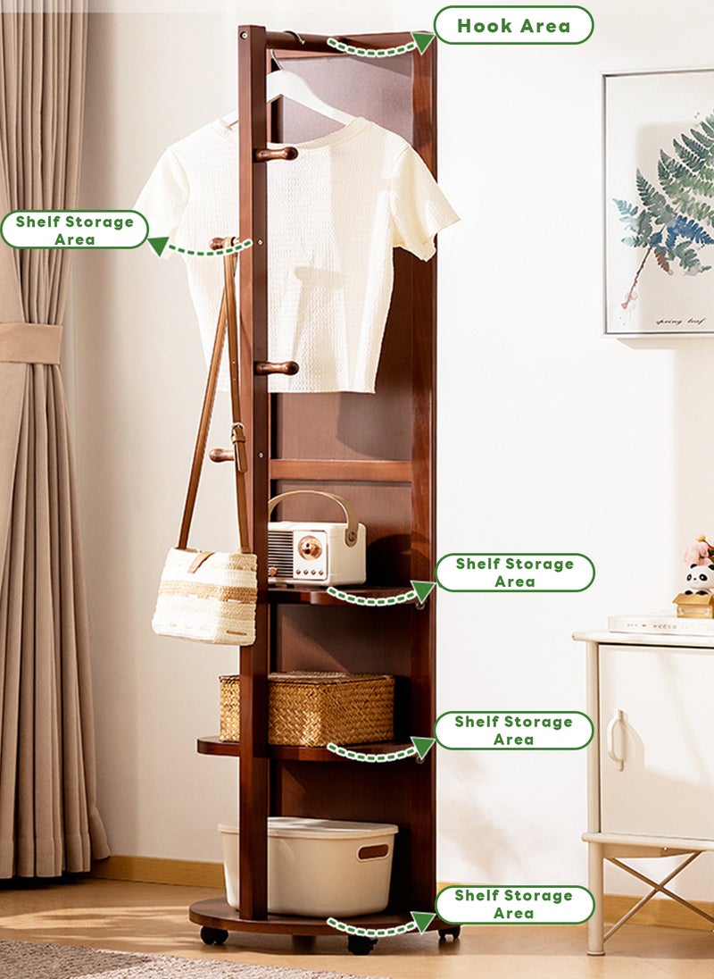 شاربدو مرآة طويلة بالكامل مع رف عبايات، عتيقة باللون البني الدائري، مرآة أرضية ذات حركة حرة 360 درجة معرف تخزين وسطوح متحركة بالعجلات - Image 2