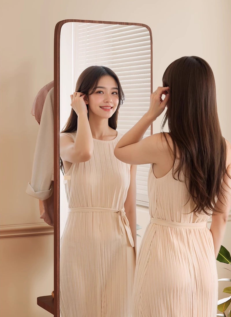 شاربدو مرآة طويلة بالكامل مع رف عبايات، عتيقة باللون البني الدائري، مرآة أرضية ذات حركة حرة 360 درجة معرف تخزين وسطوح متحركة بالعجلات - Image 5