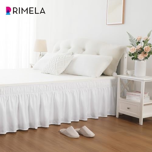 RIMELA تنورة سرير ريميلا بيضاء بحجم كينغ 15 بوصة انخفاض، تنورة سرير مرنة لقاعدة السرير والإطار، تجاعيد غبار السرير، تنورة سرير خفيفة الوزن قابلة للتعديل، كينغ كال - Image 5