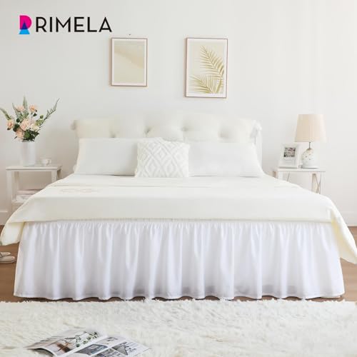 RIMELA تنورة سرير ريميلا بيضاء بحجم كينغ 15 بوصة انخفاض، تنورة سرير مرنة لقاعدة السرير والإطار، تجاعيد غبار السرير، تنورة سرير خفيفة الوزن قابلة للتعديل، كينغ كال - Image 4