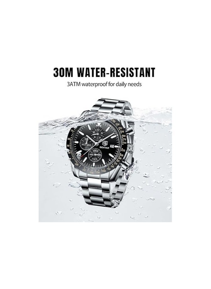 BENYAR - Mens Watches Chronograph Analog Quartz Movement Leather Band Stylish Sports Designer Wrist Watch - Image 1