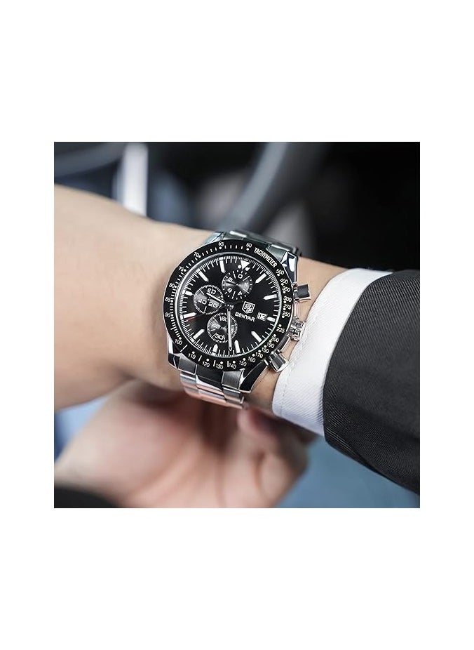 BENYAR - Mens Watches Chronograph Analog Quartz Movement Leather Band Stylish Sports Designer Wrist Watch - Image 1