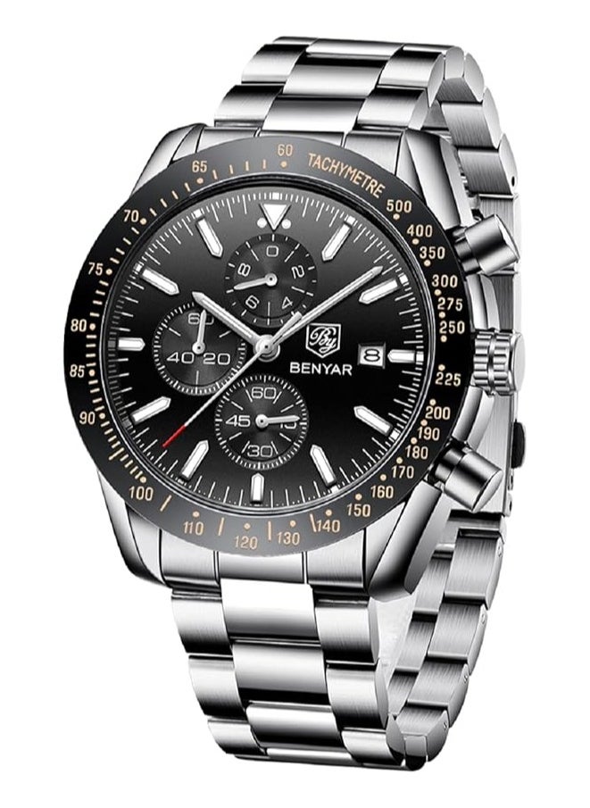 BENYAR - Mens Watches Chronograph Analog Quartz Movement Leather Band Stylish Sports Designer Wrist Watch - Image 1