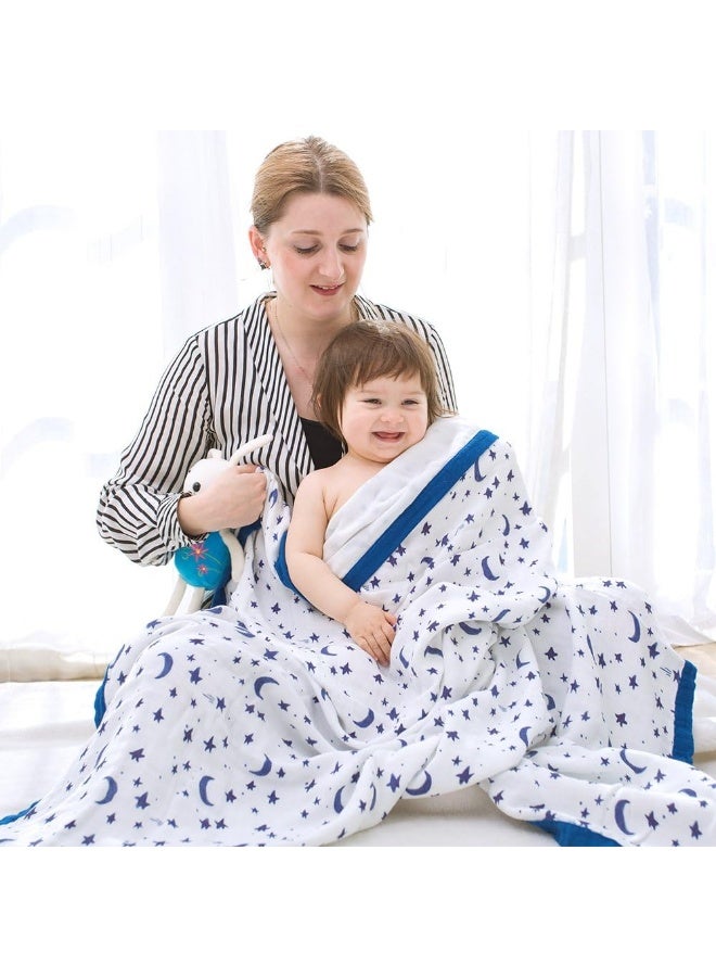 Little Jump Little Jump Starry Sky Muslin Stroller Blanket - Silky Soft and Breathable Summer Blanket for Toddler - Oversized 47" x 47" - 2 Layers Muslin Baby Blanket for Baby Girl and Boy (Starry Sky)  - Image 2
