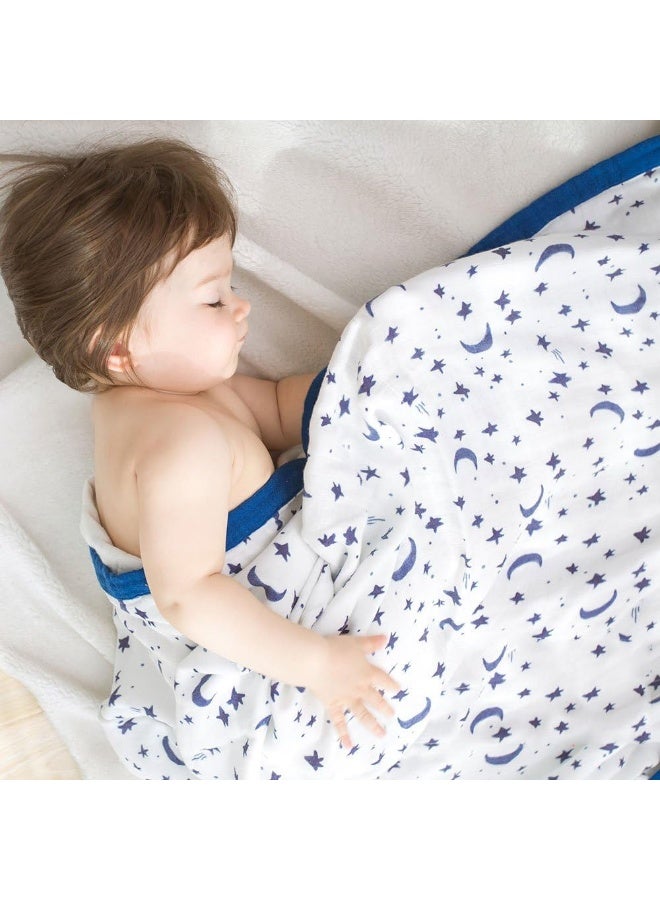 Little Jump Little Jump Starry Sky Muslin Stroller Blanket - Silky Soft and Breathable Summer Blanket for Toddler - Oversized 47" x 47" - 2 Layers Muslin Baby Blanket for Baby Girl and Boy (Starry Sky)  - Image 1