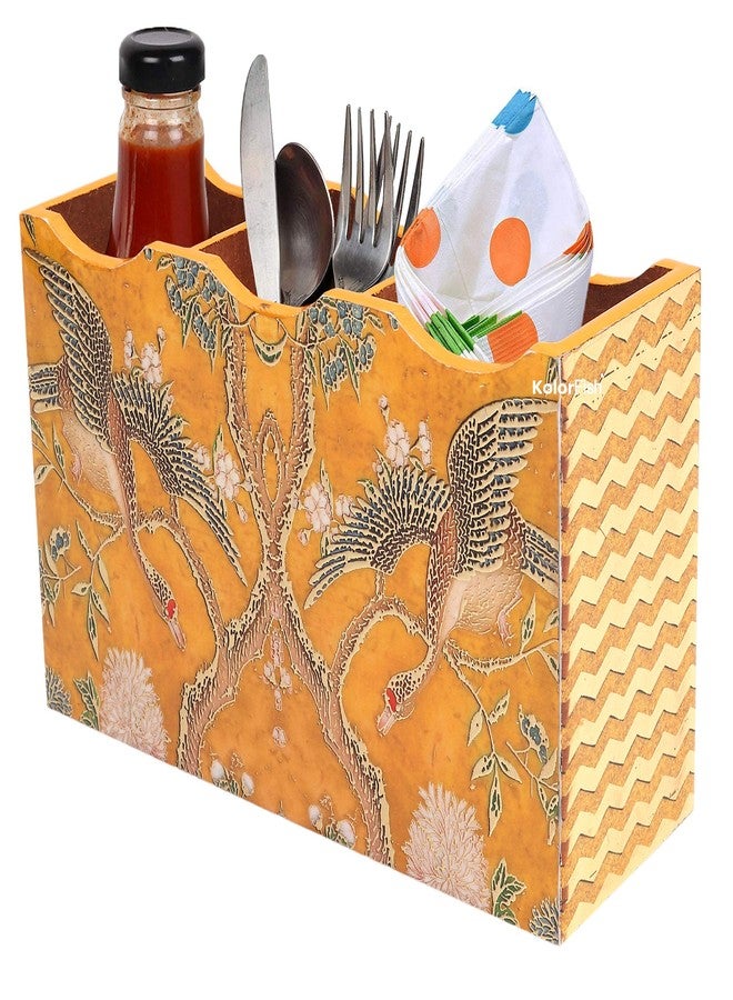 Kolorfish MDF Wooden Cutlery Stand Holder with Special Enamel Coating and 3D Gold Foiling Work for Dining Table and Kitchen (Yellow Bird - Gold Series) - Image 1