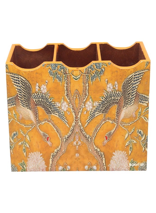 Kolorfish MDF Wooden Cutlery Stand Holder with Special Enamel Coating and 3D Gold Foiling Work for Dining Table and Kitchen (Yellow Bird - Gold Series) - Image 4