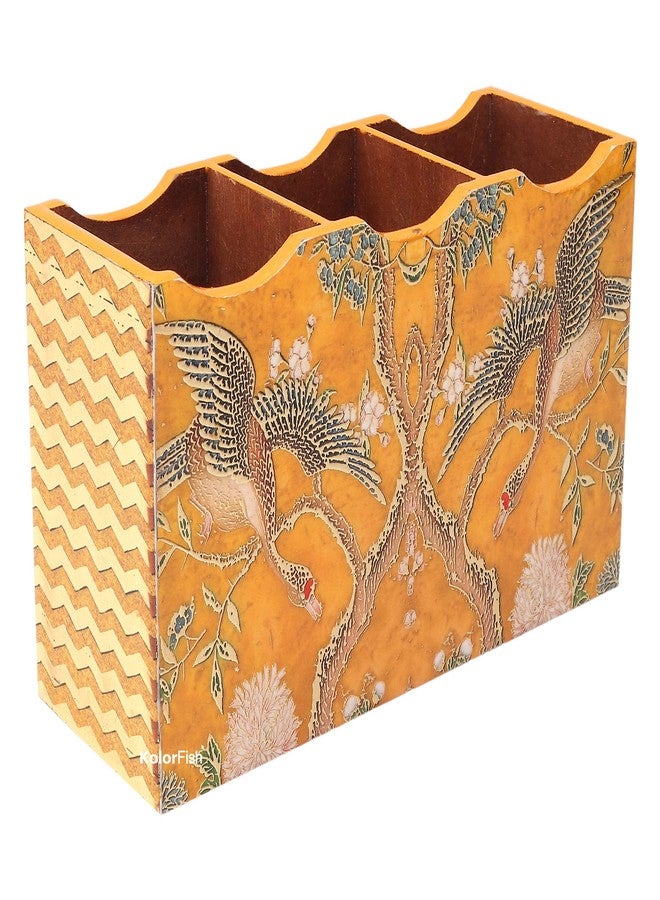 Kolorfish MDF Wooden Cutlery Stand Holder with Special Enamel Coating and 3D Gold Foiling Work for Dining Table and Kitchen (Yellow Bird - Gold Series) - Image 2
