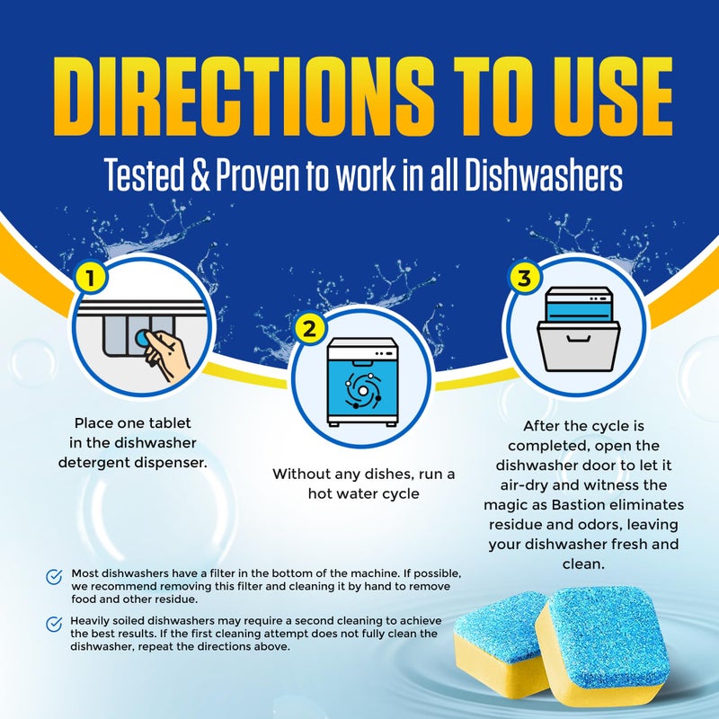 Bastion Dishwasher Cleaner Tablets - 24 Tablets (1-Year Supply) Lemon-Scented, Heavy Duty Cleaning Descaler Pods for Dish Washer, Deep Cleans & Maintains Your Dishwashing Machine for Optimal Performance - Image 4
