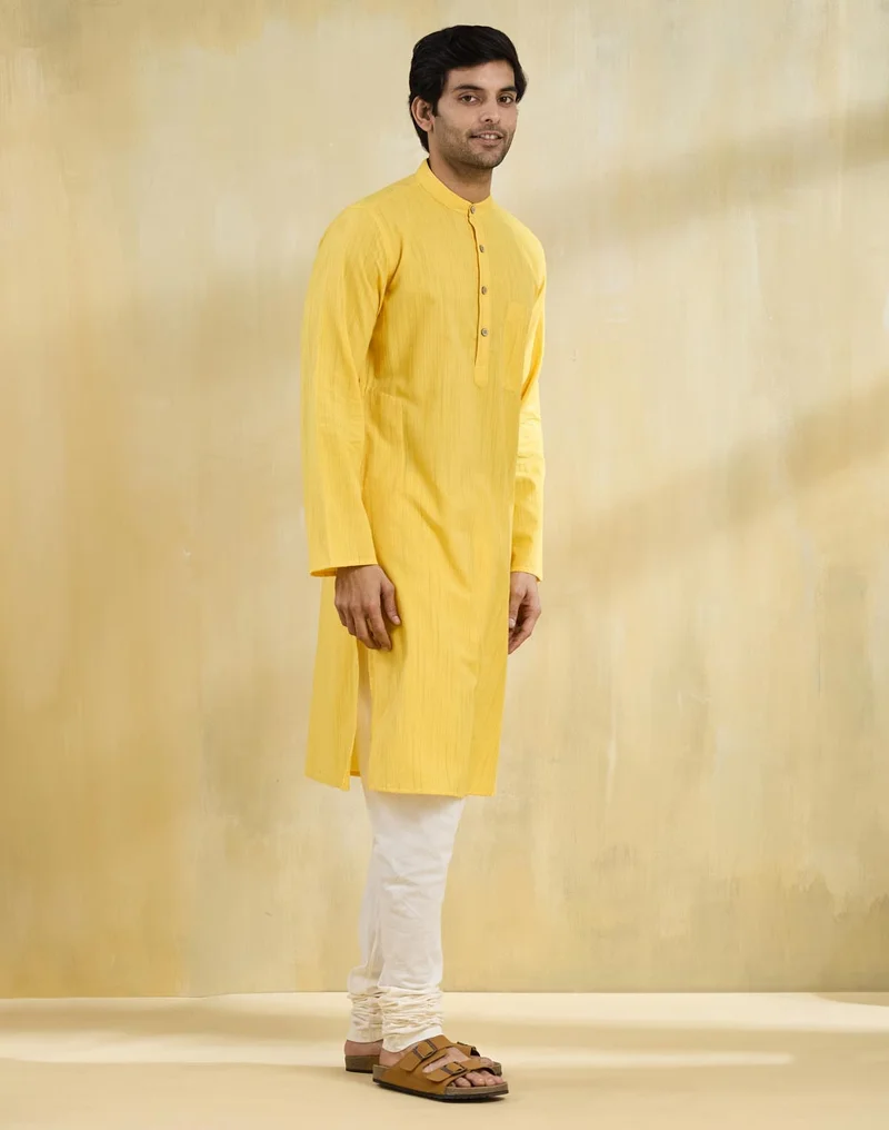 Fabindia Yellow Cotton Long Kurta