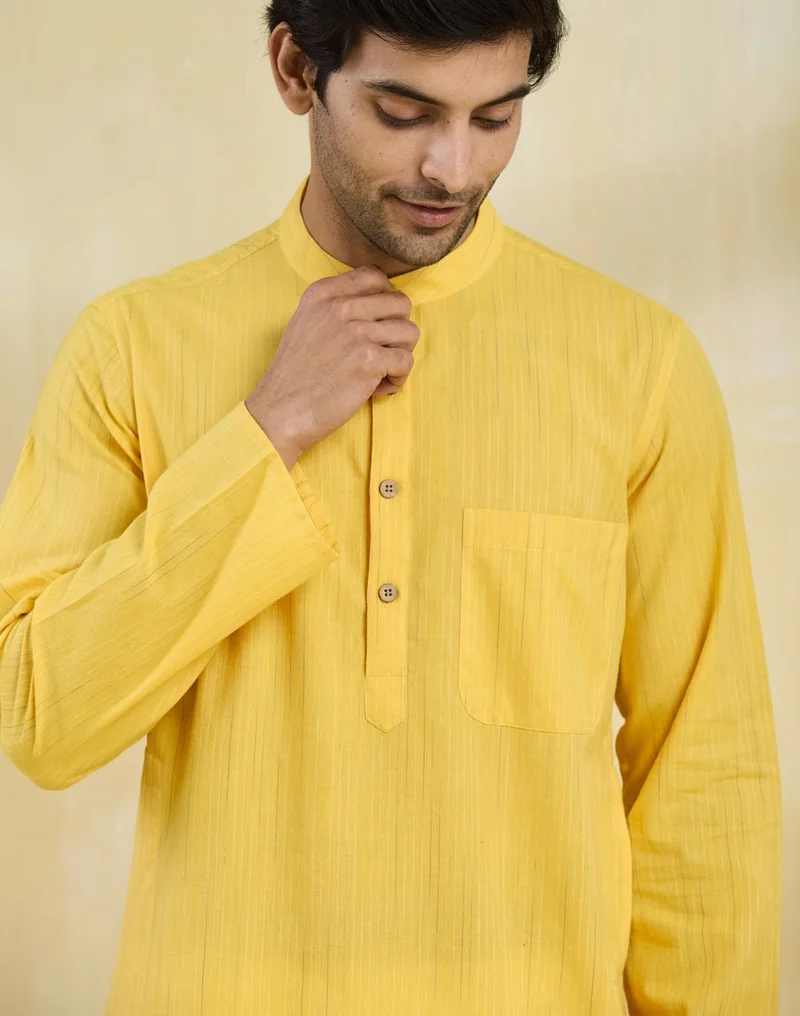 Fabindia Yellow Cotton Long Kurta