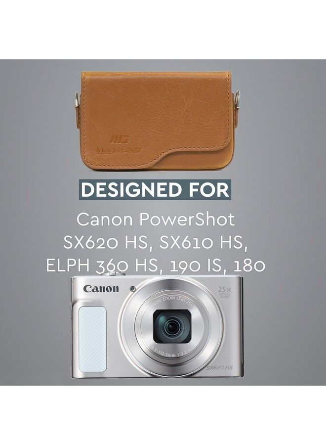 MegaGear Canon Powershot Sx620 Hs Elph 180 Elph 360 Hs Elph 190 Is Elph 170 Is Sx610 Hs Leather Camera Case With Strap Light Brown Mg1091 - Image 5