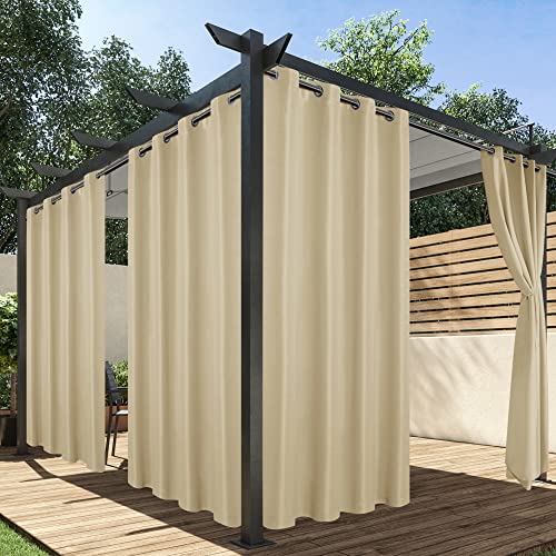 HolidayIdeas Outdoor Curtains for Patio Waterproof, 4 Panels - 54 x 84 Inch - Privacy Protection & Light Filtering Curtains Cream Grommet Outside Curtains for Porch, Gazebo, Pergola, Backyard - Image 1
