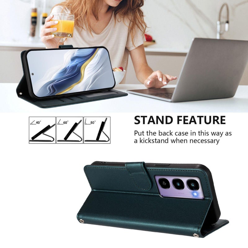 إيروريكس جراب هاتف Itel City 100 من الجلد المنقوش على شكل قطة مع حزام يد (أخضر غامق) - Image 3