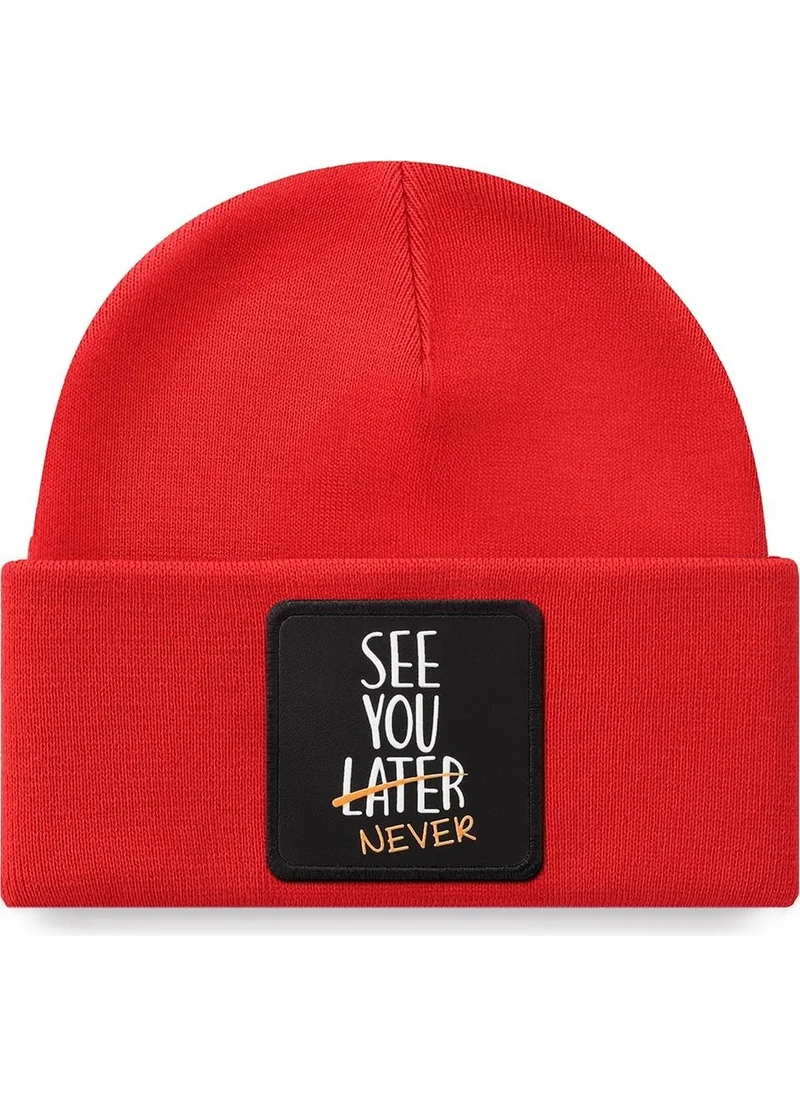 Black Börk V1 Acrylic See You Later Never - Unisex Red Beret (Beanie) with 2 Code Logo