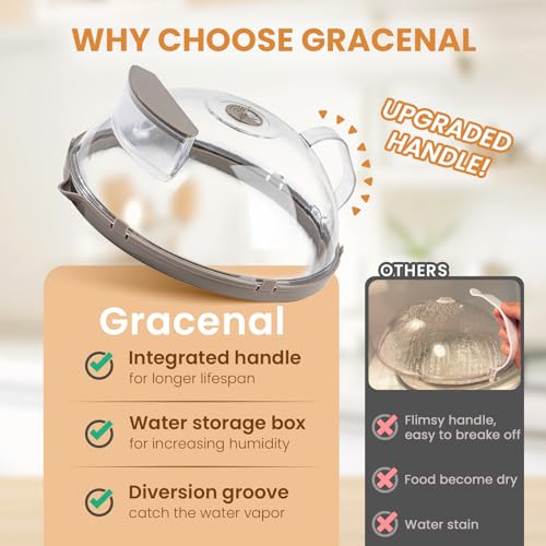 Gracenal غطاء ميكروويف 12 بوصة، غطاء ميكروويف مطور للطعام مع بخار الماء، مقبض مدمج، واقي من التبخر، غطاء أواني الطهي، هدايا تدفئة منزل جديدة، رمادي - Image 4